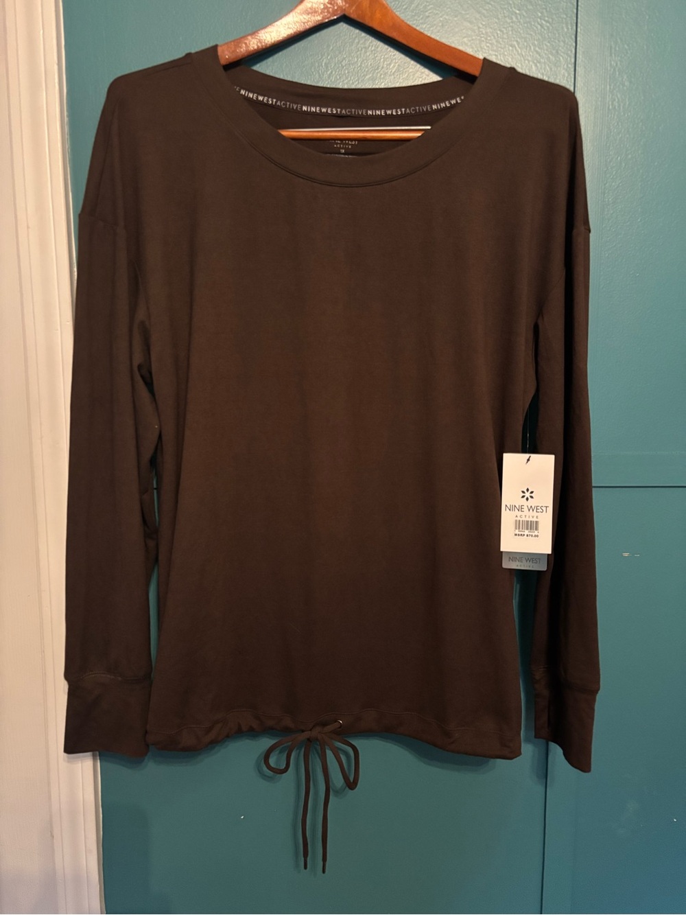 NWT Nine West Women's Long-Sleeve Drawstring Top - Brown Size 1X ~MSRP $70~